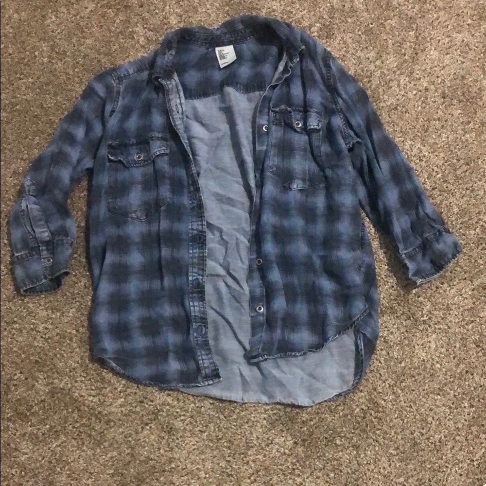 H&M Blue Plaid Button Down Shirt